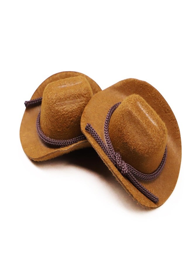 RillyRellow Dollhouse Cowboy Hat, Miniature Cowboy Hat, 1:6 Scale Miniature Soft Cowboy, Mini Hat, Brown/Black, American Old West Hat, for Dollhouse Craft Supplies (2PCS) (Brown) - Image 4
